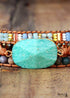 Boho Bracelet, 3 Layers Leather Wrap Bracelet, Natural Blue Stone